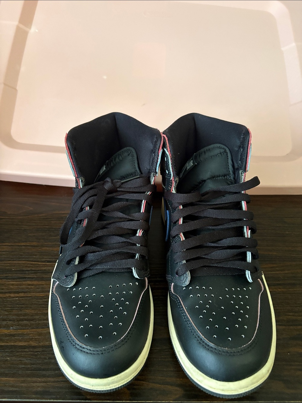 Nike Air Jordan Black High-Top Sneakers with Multicolor Piping EUC